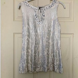 Embellished Silver-White Sleeveless Women's Top